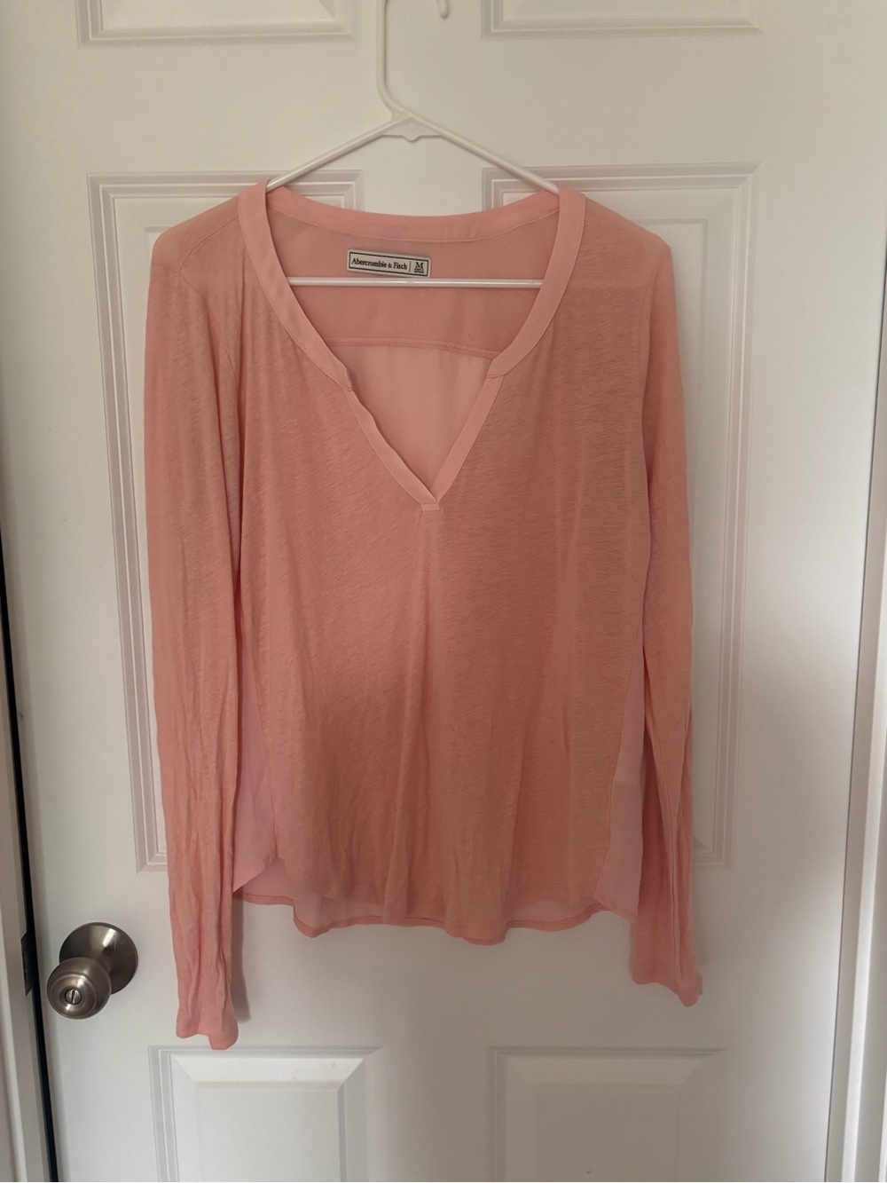 Abercrombie & Fitch Soft Pink V-Neck Long Sleeve Blouse